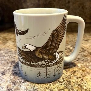 Vintage Bald Eagle Stoneware Mug Mountain and Sea Landscape Coffee Tea Cup